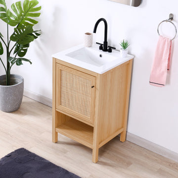 Jasper Rattan Modern Coastal 2-Shelf Bath Vanity Cabinet Only (Sink Basin Not Included) - JONATHAN Y
